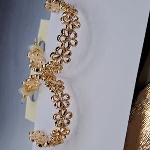 Gold Tone Floral Hoop Filgree Earrings